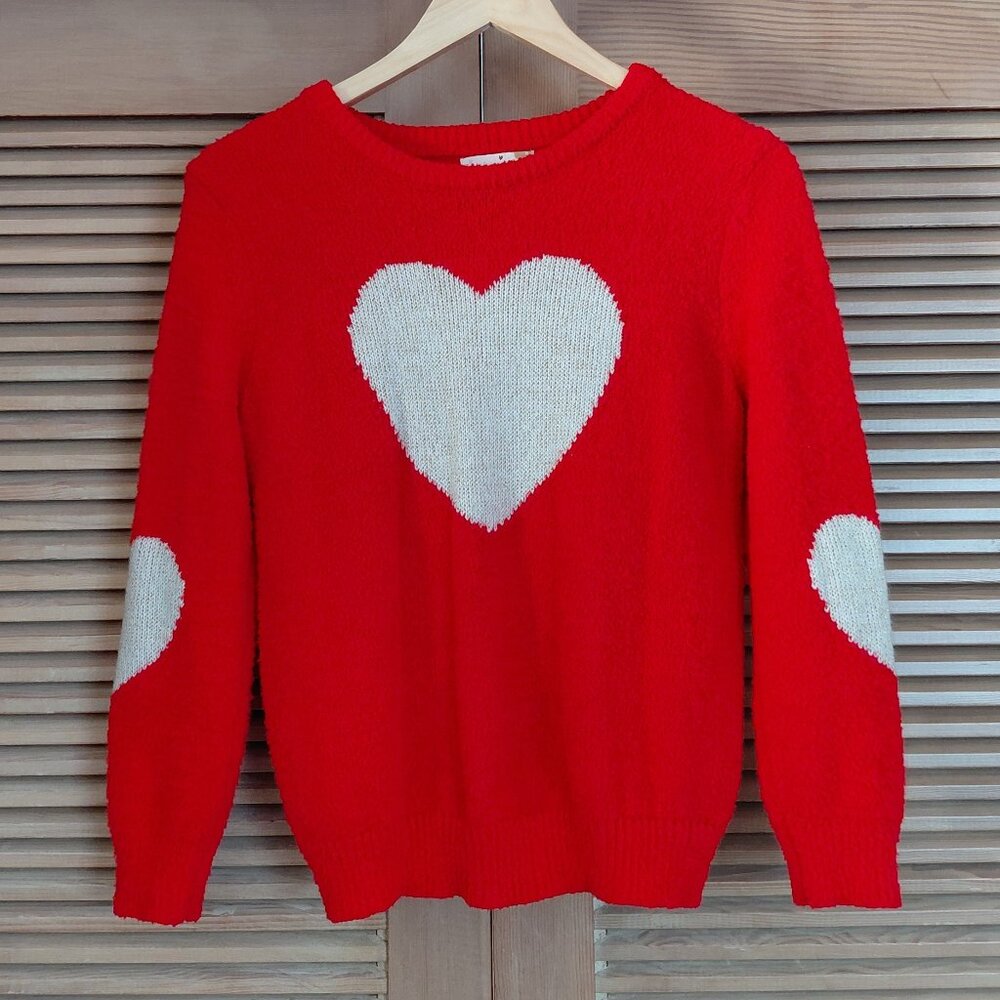 Cute Kawaii Red Knitted Soft Sweater Gold Hearts Hazel Moon Size 16 M